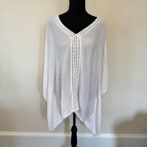 Charming Charlie White Lace Trim Tunic Swim Cover-Up Size Small